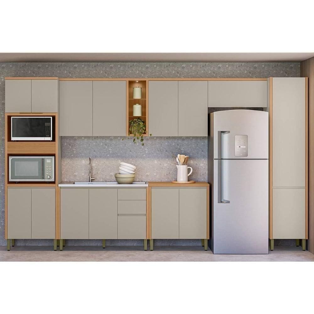 Cozinha Completa Allure 7 Peças (3aéreos+2balcões+1paneleiro+1torrequente) Cp22 Jequitiba-gris Fosco - Linea Brasil
