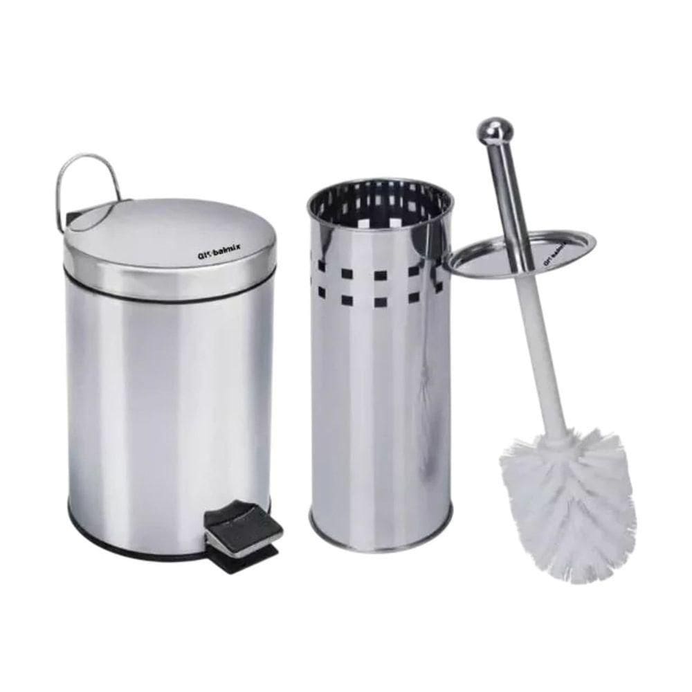Kit Lixeira De Banheiro 5 Litros Com Escova Sanitária E Suporte Inox
