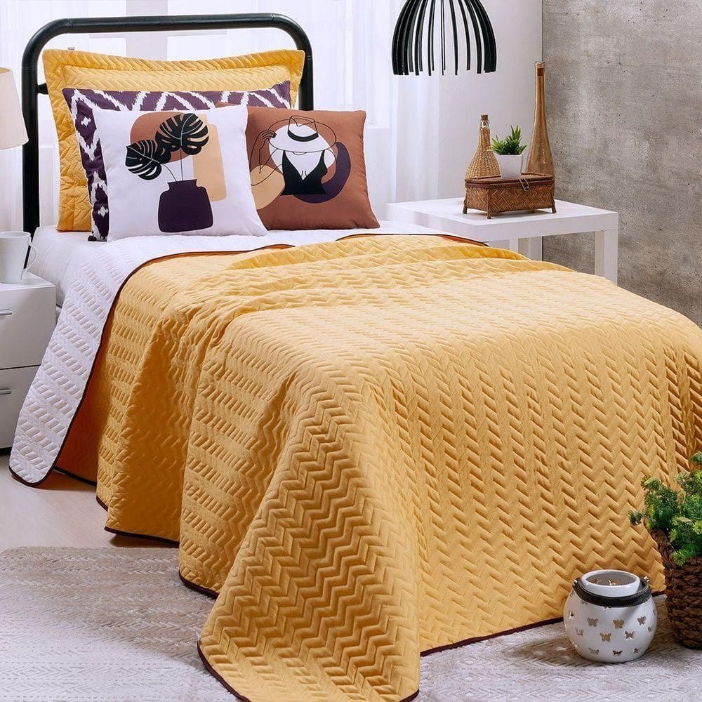 Kit Cobre Leito 5 Peças Solteiro Colorful To Decorando 100% Poliéster - Summer Soul Amarelo