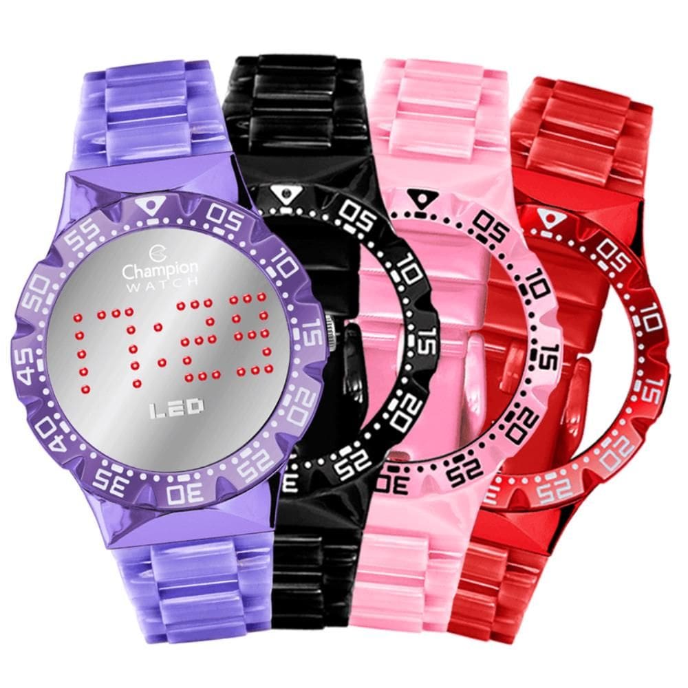 Relógio Champion Watch Ref: Cp40377c Troca Pulseiras Led