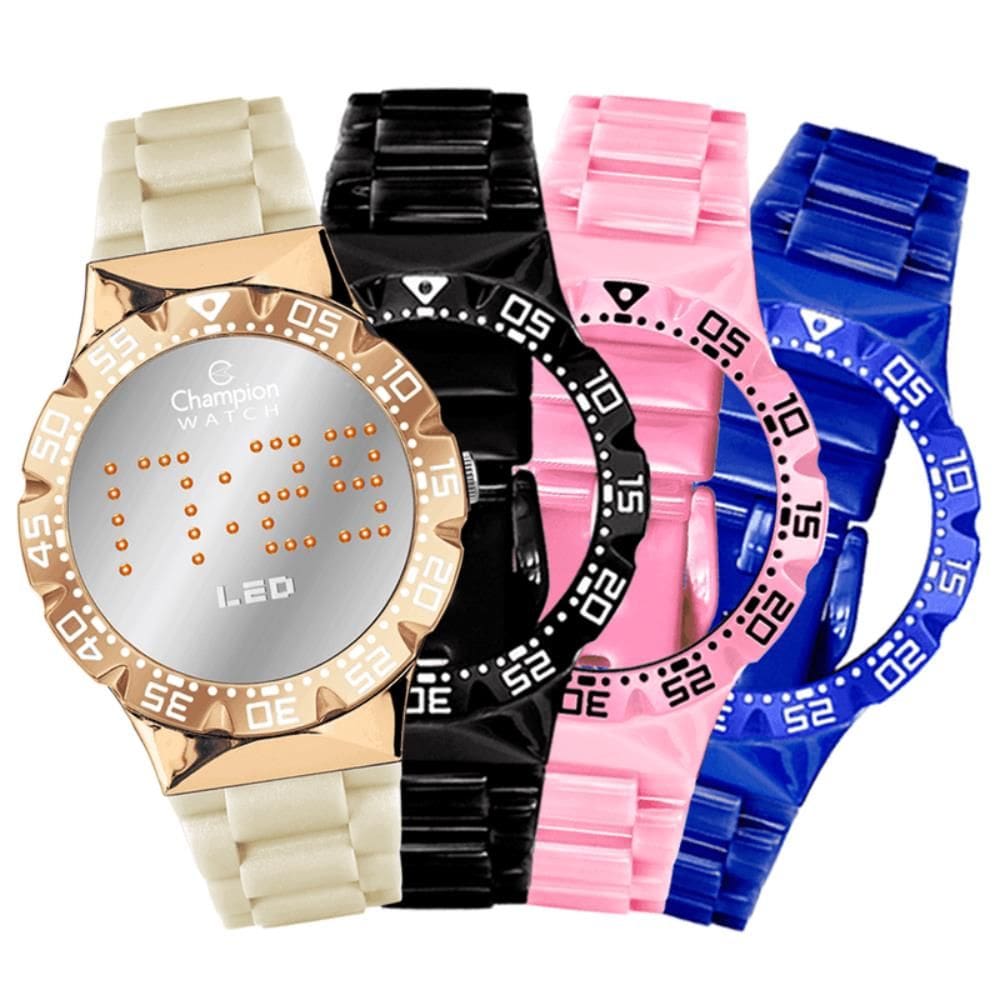Relógio Champion Watch Ref: Cp40377b Troca Pulseiras Led