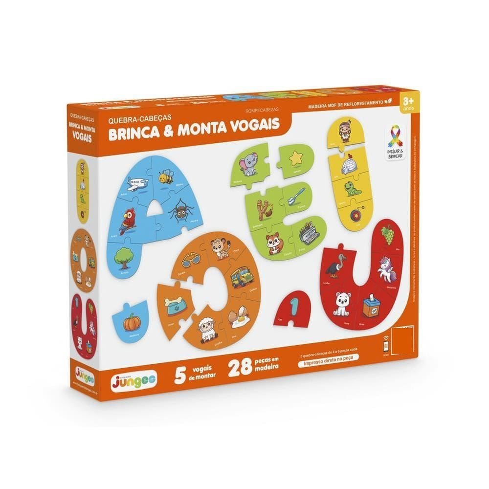 Quebra Cabeça Brinca E Monta Vogais Em Madeira - Junges 391