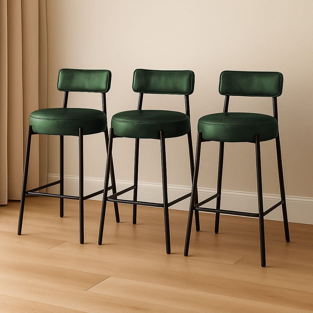 Banqueta Cozinha Alta com Encosto Industrial Preto Kit 3 Londres PU D03 - D`Rossi