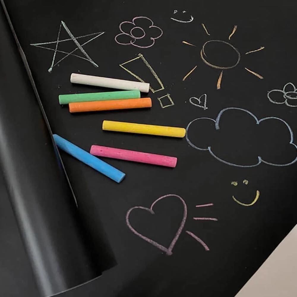 Adesivo Lousa Quadro Negro 1 Metro Papel Parede Contact Kit Completo Giz 1m X 45cm Preto Lavável Escola