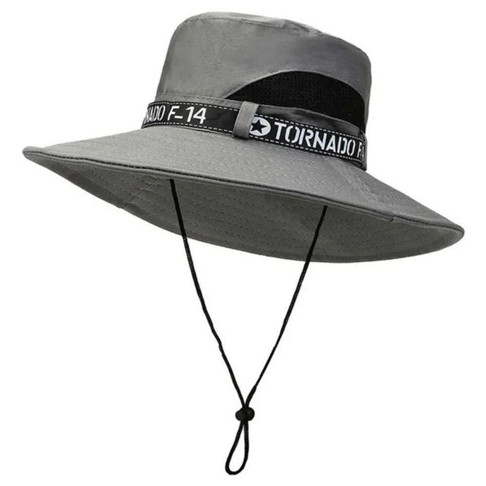 Chapéu Australiano Pescador Canavieiro Respirável Protetor Solar Pesca Trilha Camping Cinza