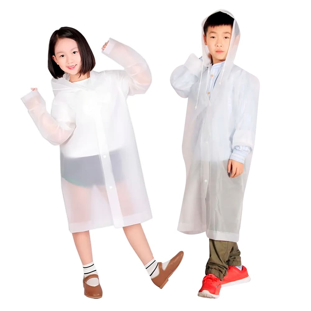 Capa De Chuva De Eva Branca Com Capuz Infantil 85Cm