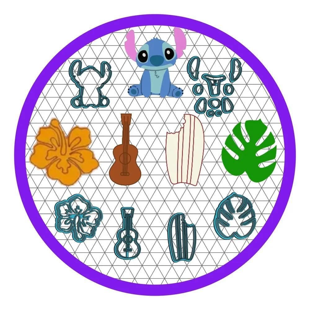 Kit Cortadores Lilo E Stitch Acessórios Pasta Biscoito 5Cm