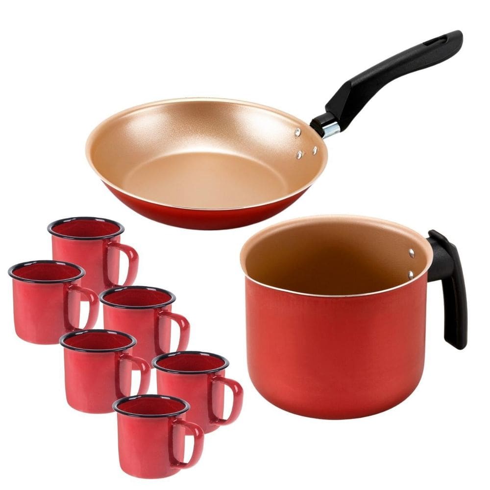 Frigideira Francesa 20Cm + Fervedor 12Cm + 06 Canecas 150Ml