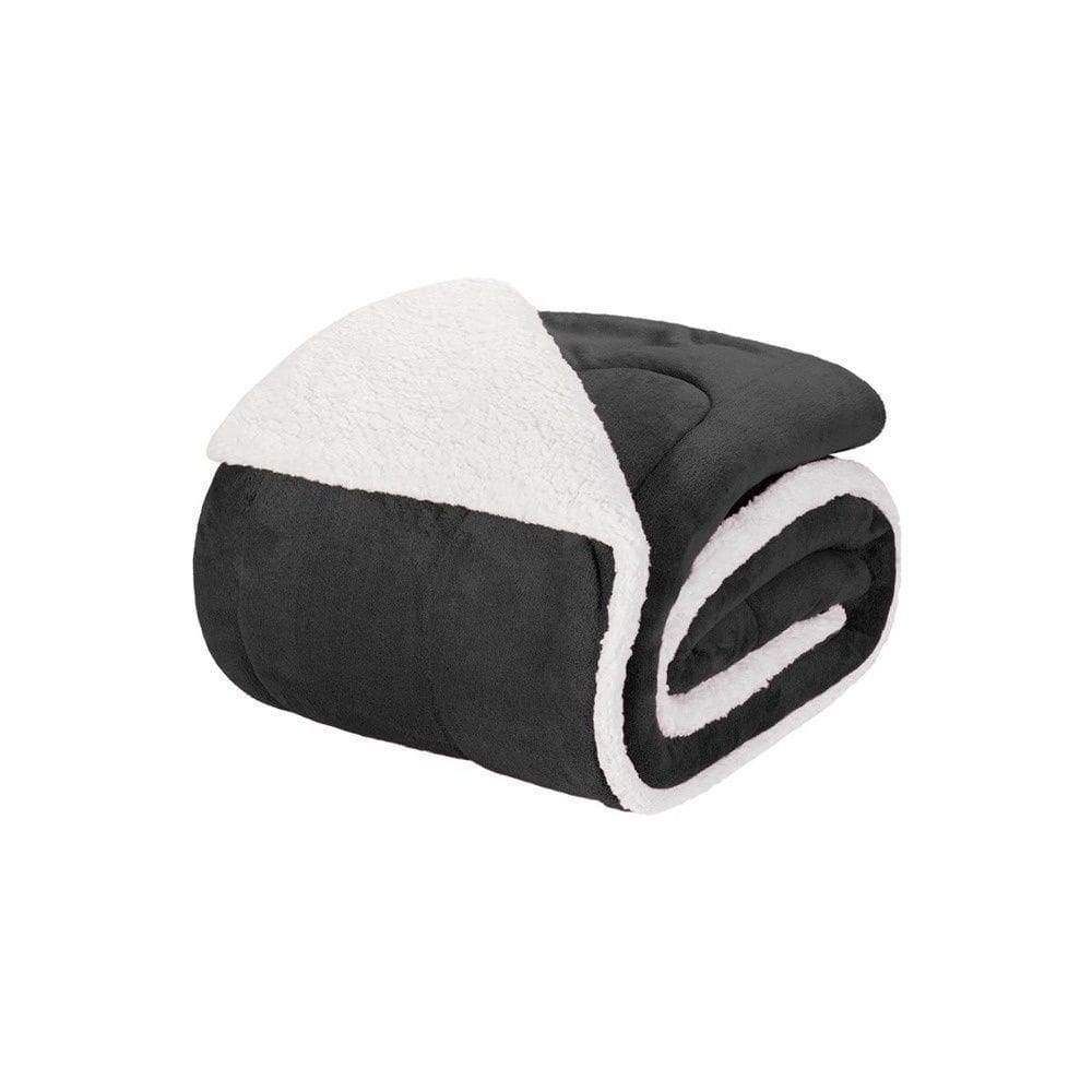 Coberdrom 1 Peça Solteiro Fleece Com Sherpa Noruega 100% Poliéster - Preto
