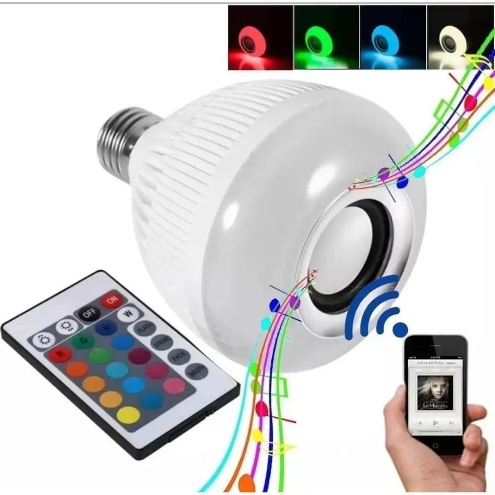 Lampada Bluetooth Luz Rgb Música Caixinha Som Com Controle