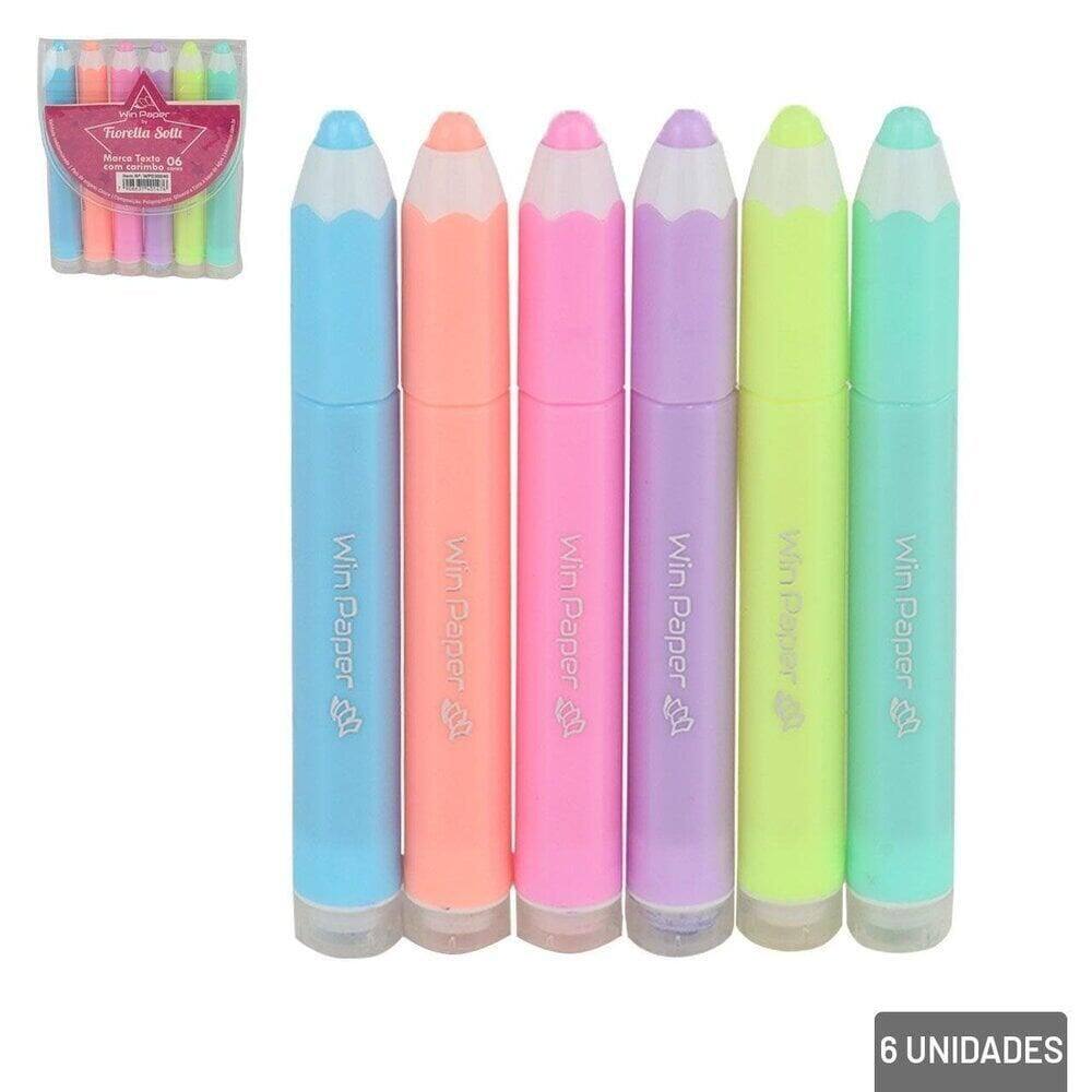 Caneta Marca Texto 6 Peças com Carimbo Color - Tudo em Caixa