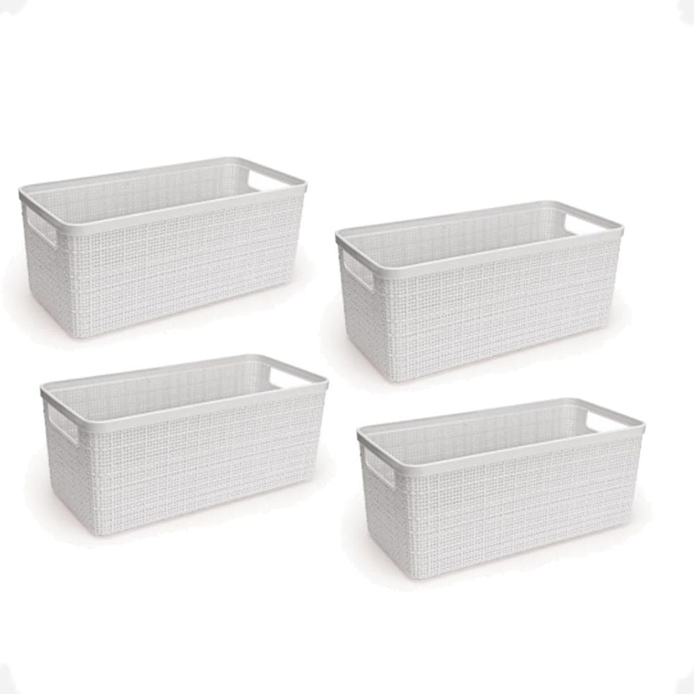 Kit 4 Cesto Juta Organizador Alongado Medio Decoração Branco