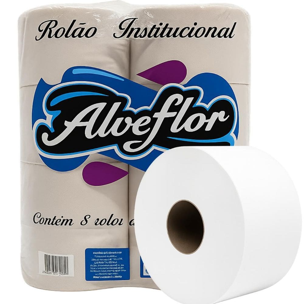 Papel Higiênico Rolão Institucional Alveflor 600Mts 8 Rolos