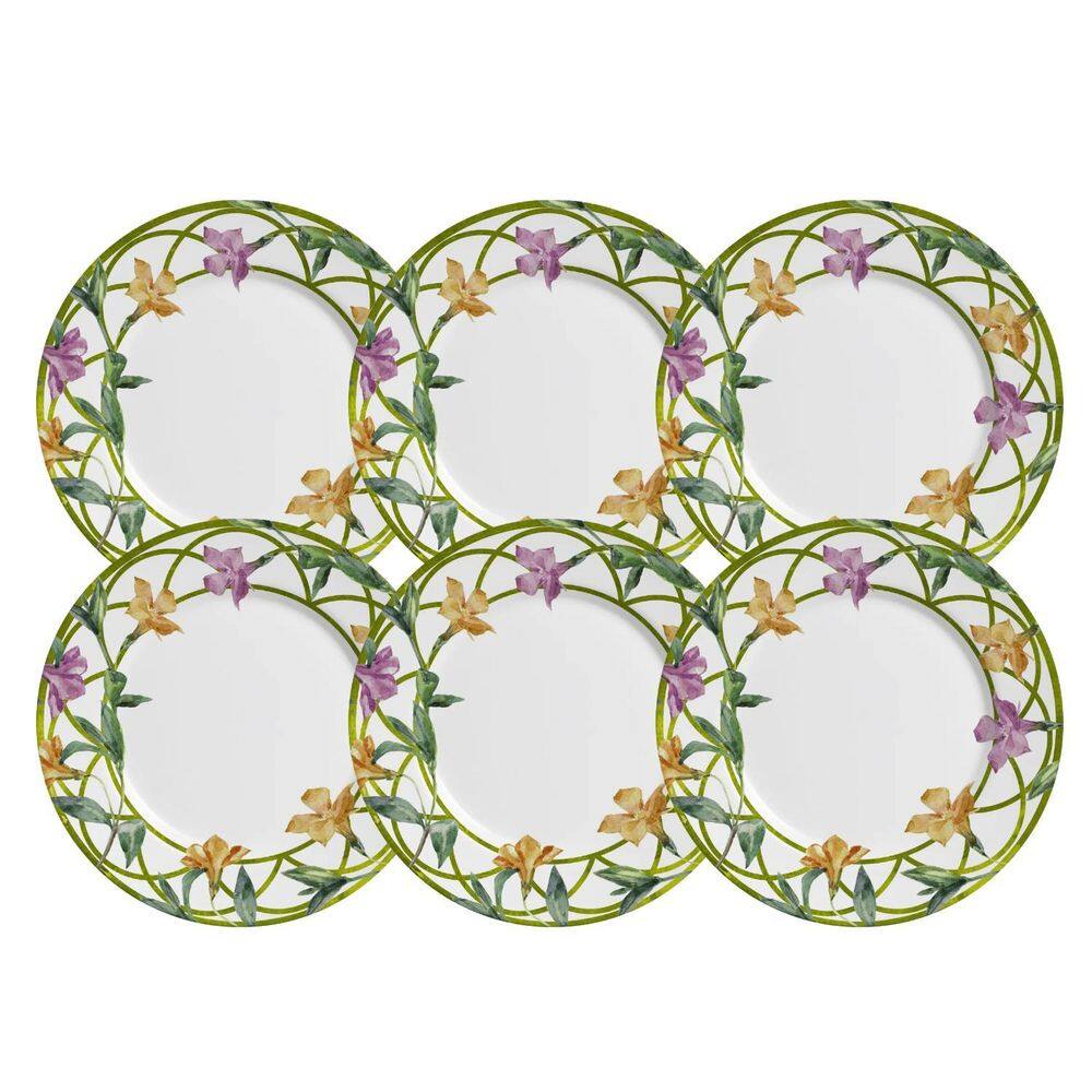 Jogo De Pratos Sobremesa 21Cm 6 Pçs Campos Cerâmica Floral