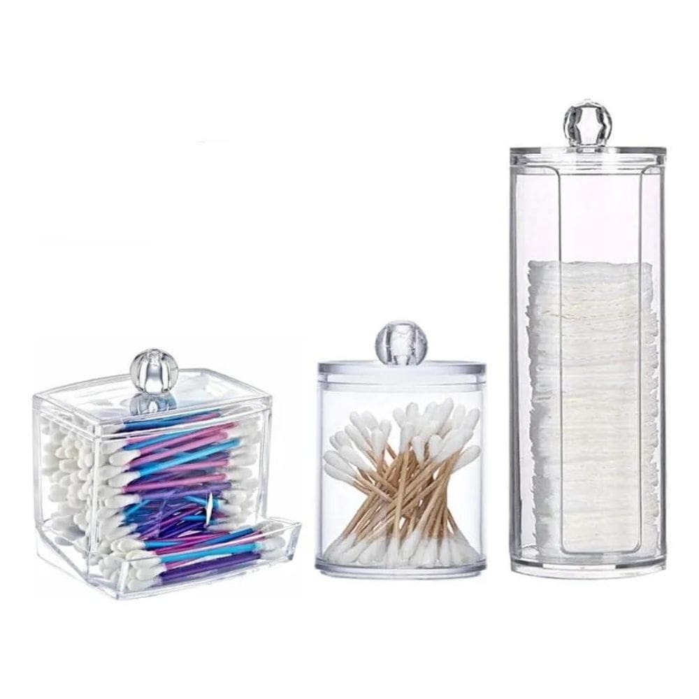 10X Conjunto Porta-Cotonetes E Algodão De 3 Peças.