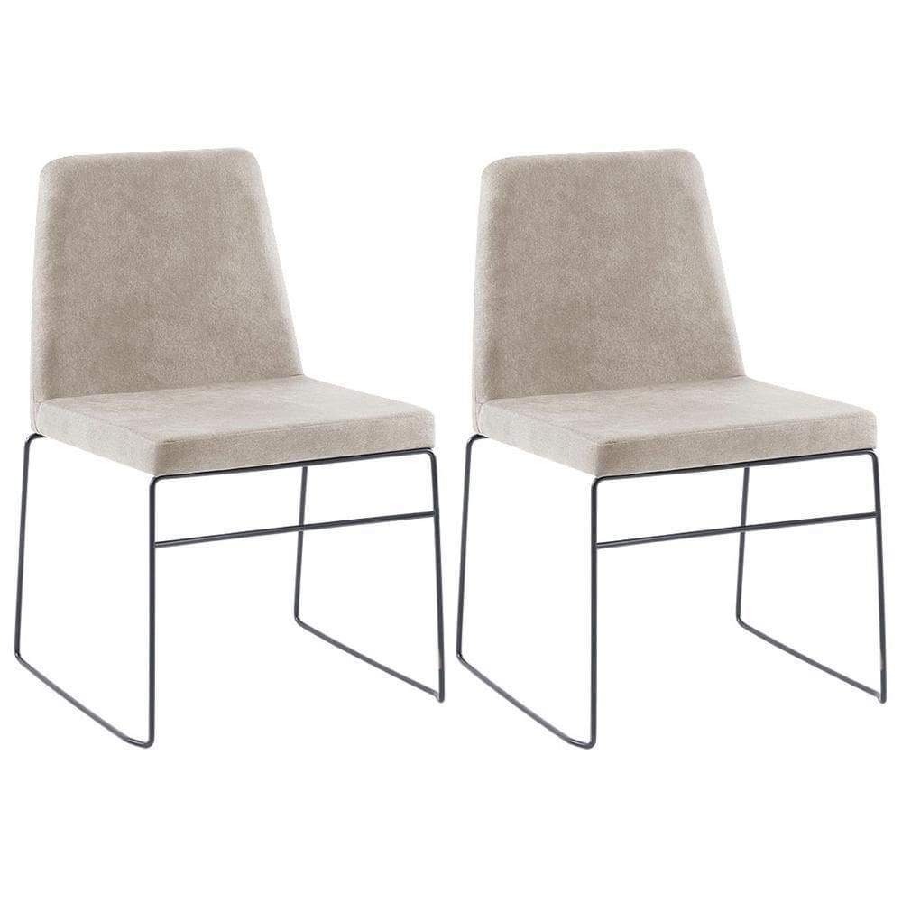 Kit 2 Cadeiras Estofadas Base Em Aço F41 Camurça Bege Dmobiliario Bege