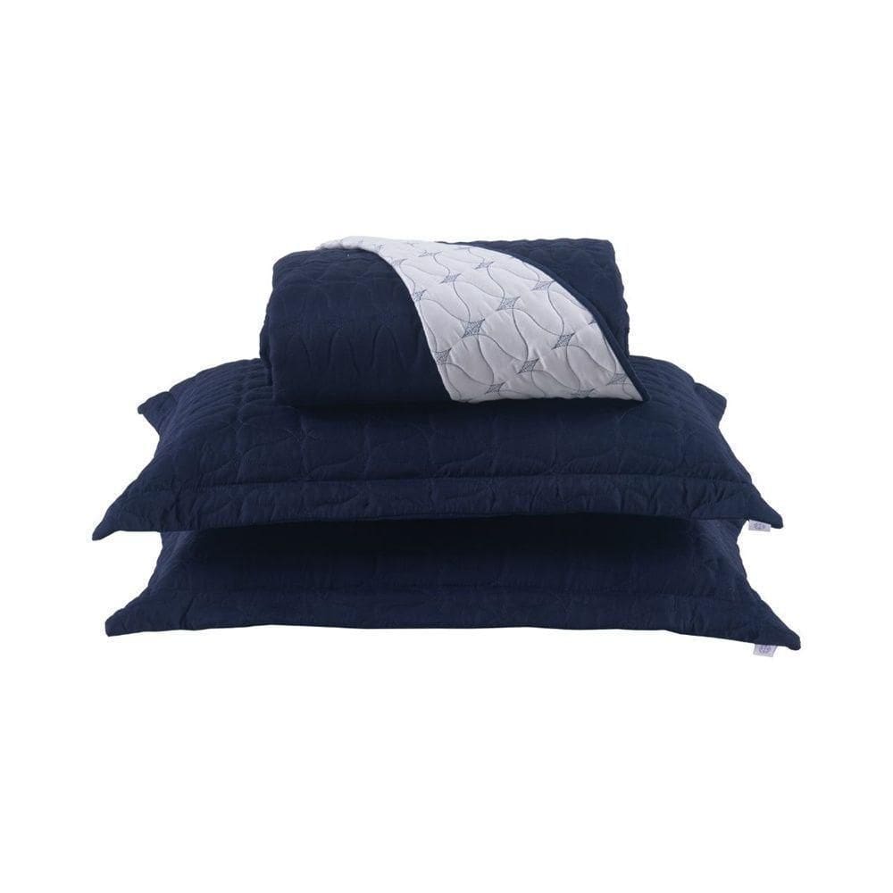 Cobre Leito 3 Peças Queen Percal 200 Fios Cristal 100% Poliéster - Azul Marinho