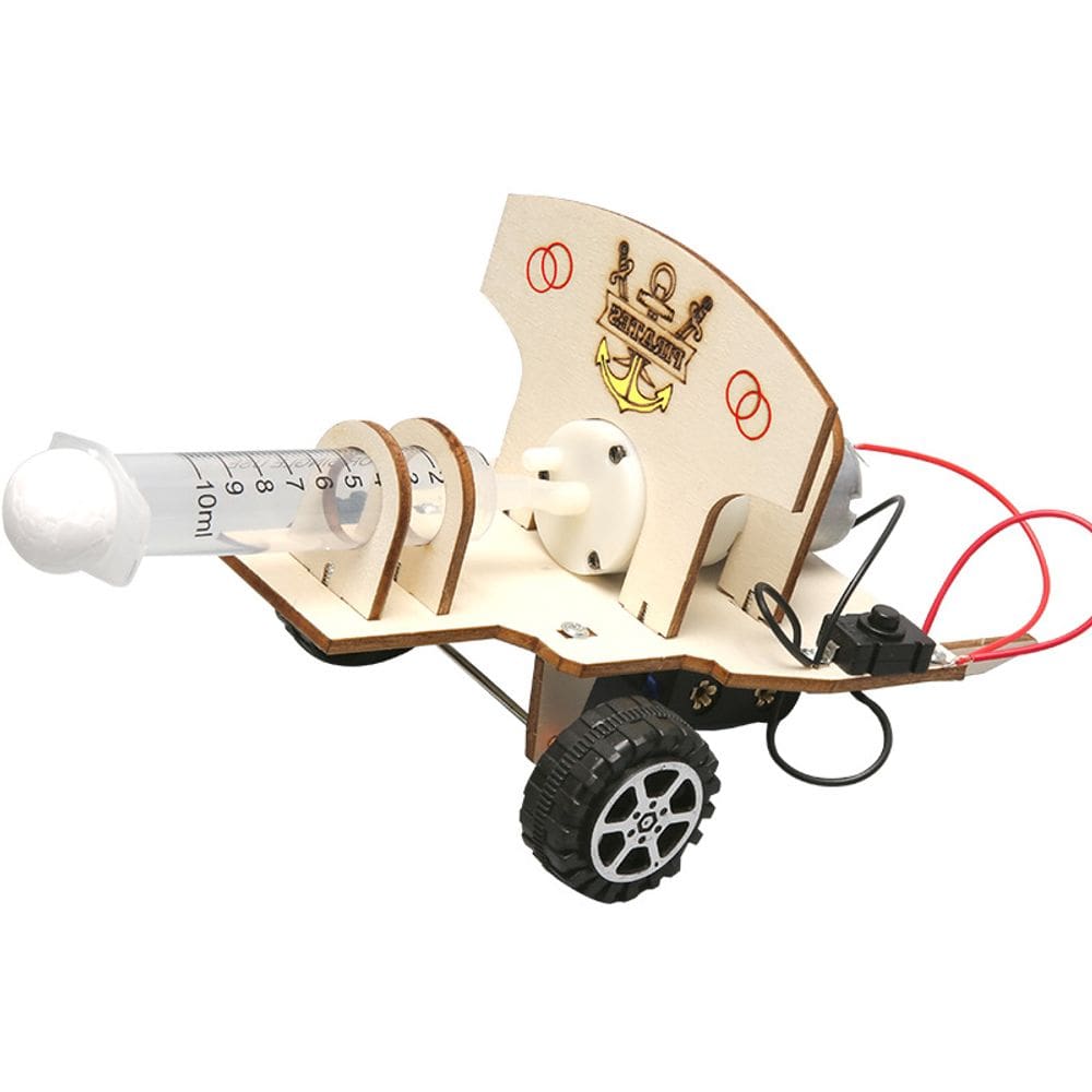 Experimentos científicos STEM: faça você mesmo, canhão de ar de madeira, carro para crianças