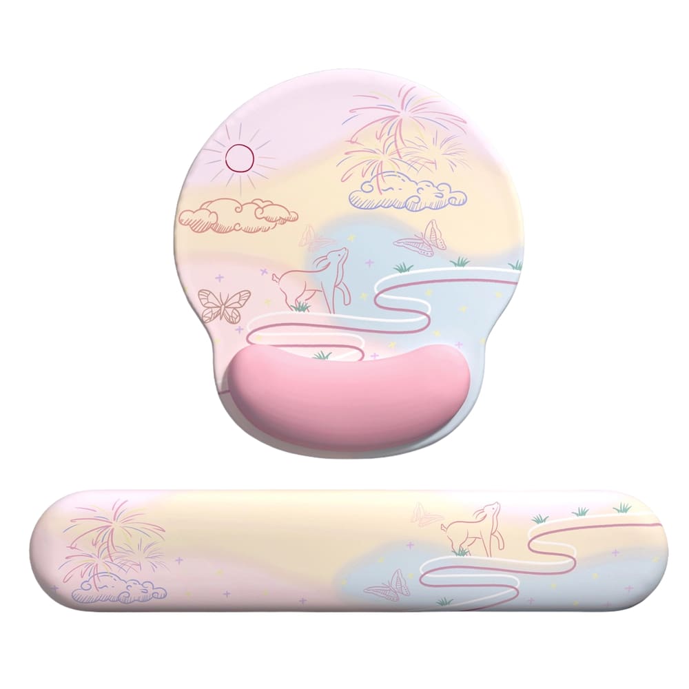 Conjunto de mouse pad, suporte de pulso, paisagem pastel, silicone