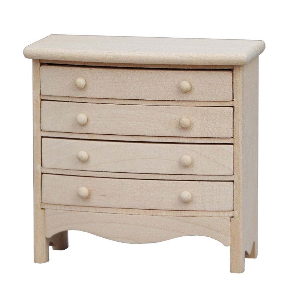 Cômoda de casa de bonecas em miniatura em escala 1:12 de madeira 4-Dr