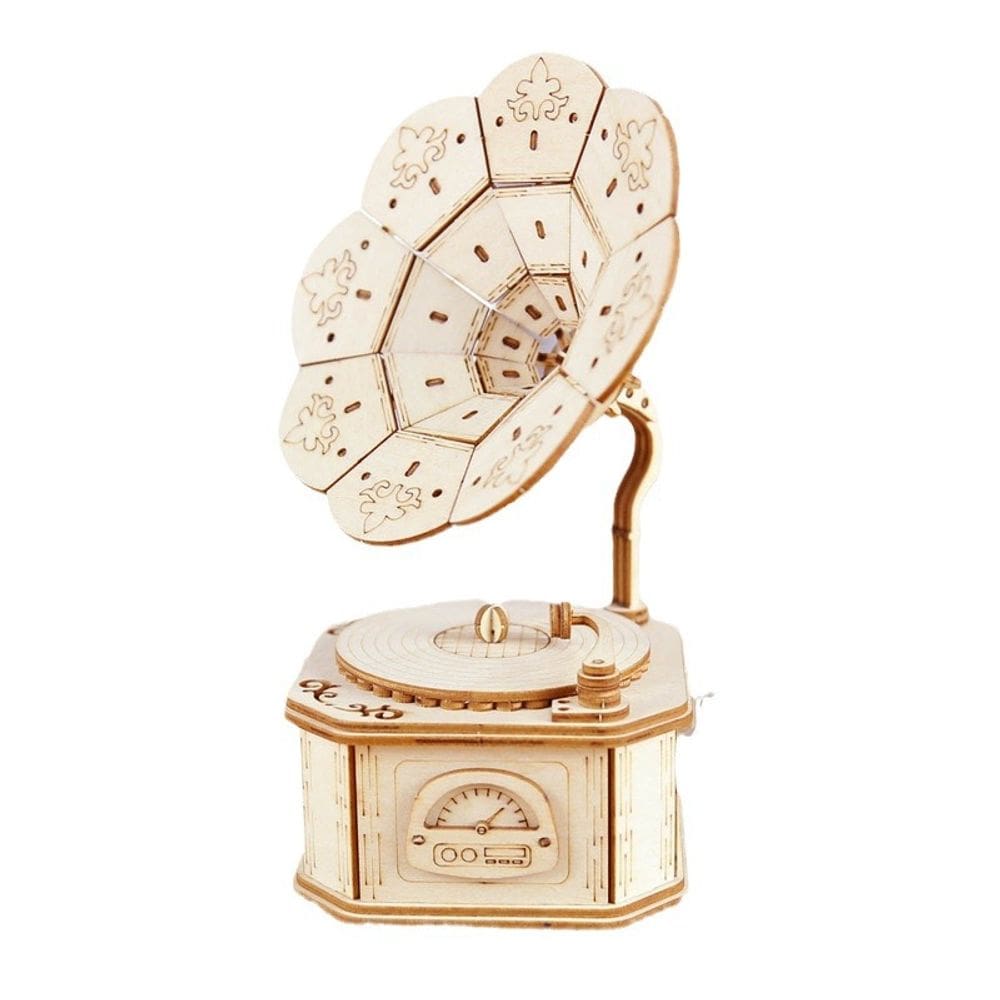 Caixa de música, gramofone de madeira, quebra-cabeça DIY 3D com música `To Alice`
