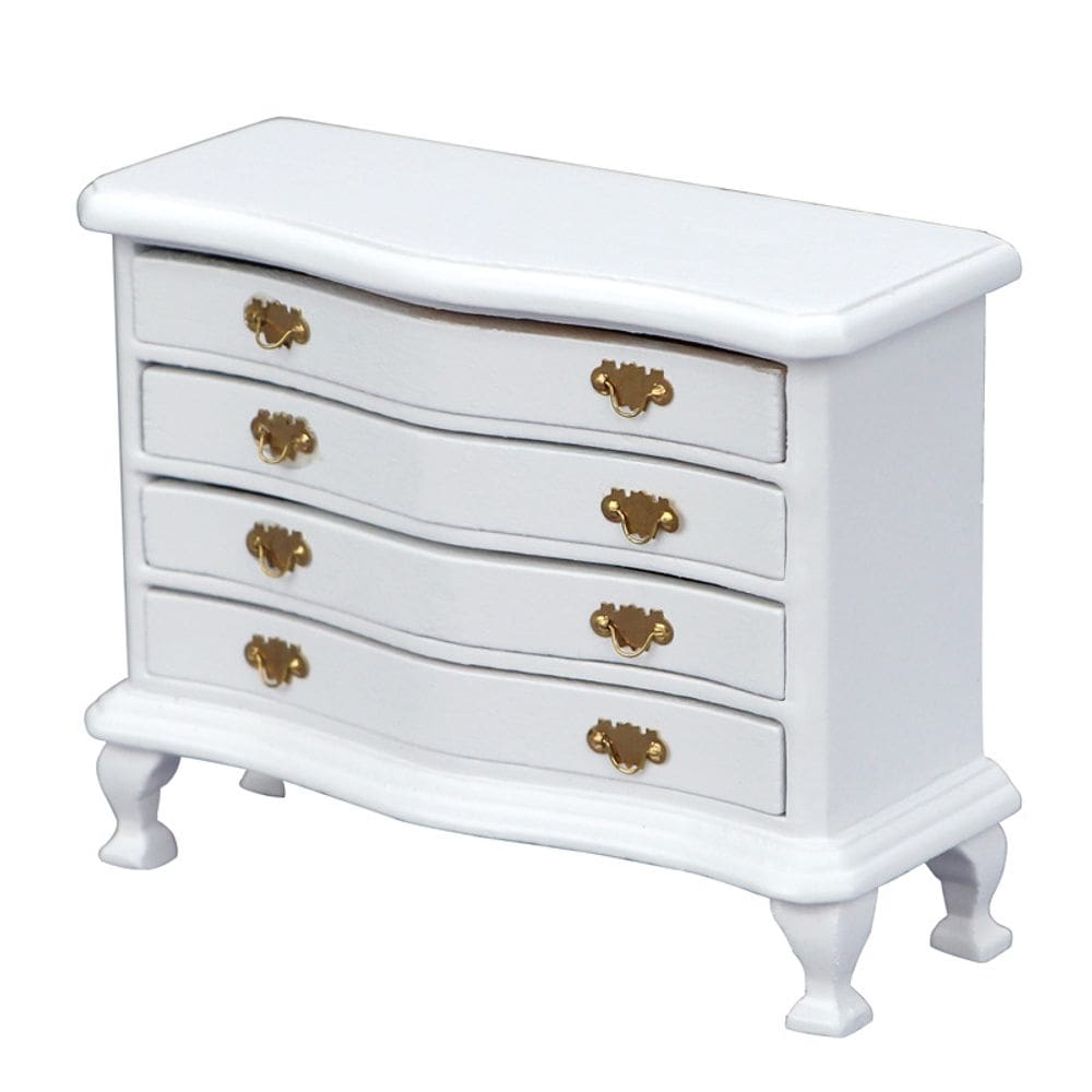 Cômoda de casa de bonecas em miniatura, baú de madeira branca em escala 1:12