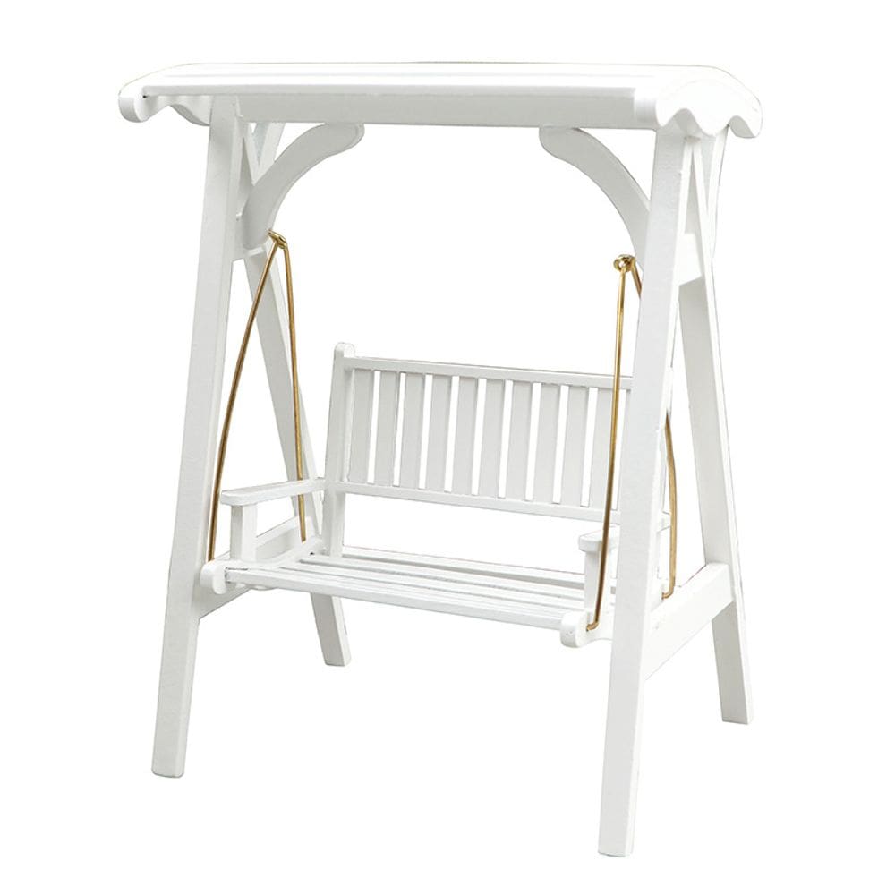 Balanço em miniatura para Dollhouse Garden em escala 1:12 em madeira branca