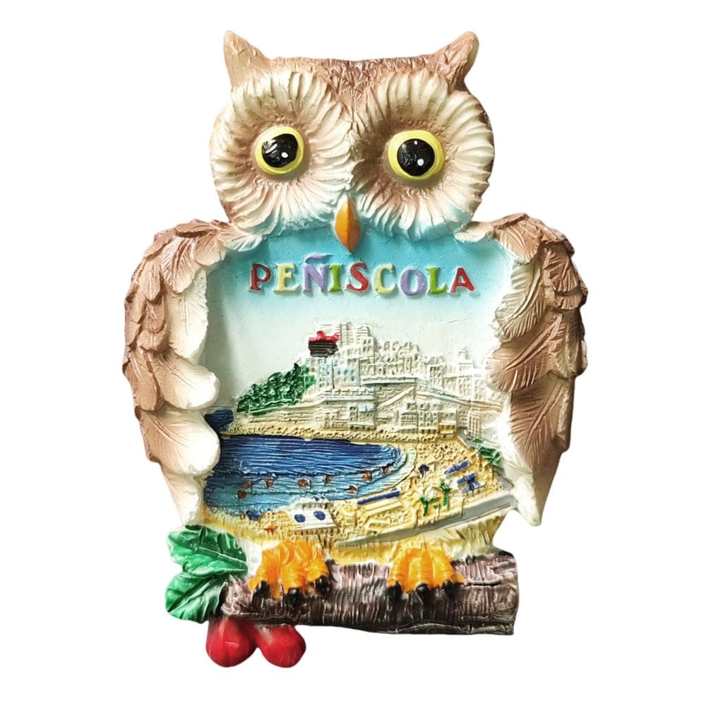 Ímã de geladeira feito à mão em forma de coruja em forma de coruja Peniscola 3D