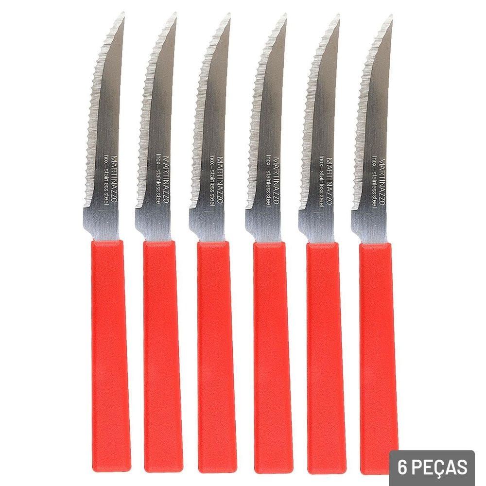 Faca de Mesa Inox 6 Pçs OPA Cabo Plástico Vermelho - Tudo em Caixa