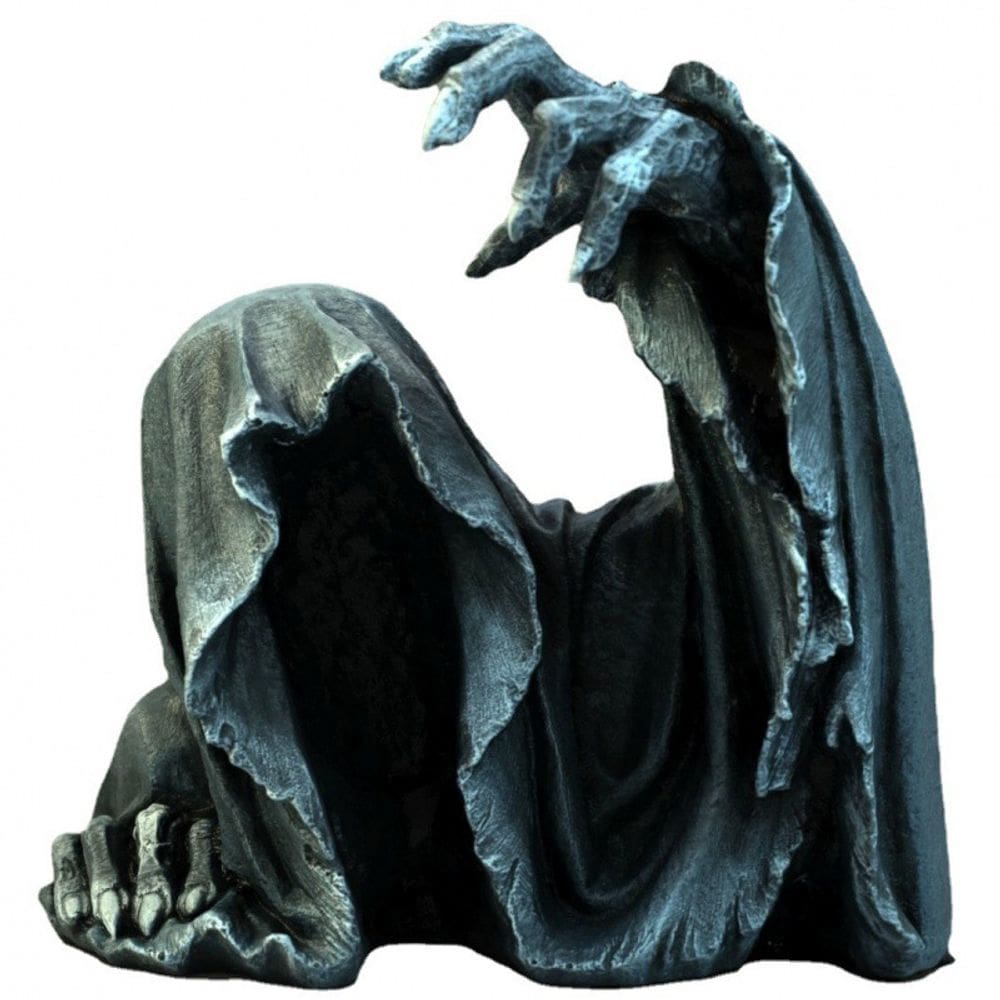 Escultura em resina Grim Reaper, meio corpo, com capuz escuro, 15 cm