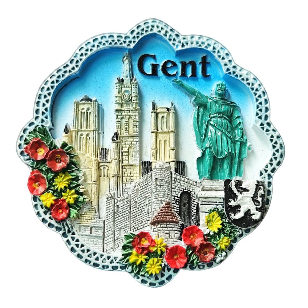 Ímã de geladeira em resina 3D Gent Gravensteen Castle pintado à mão