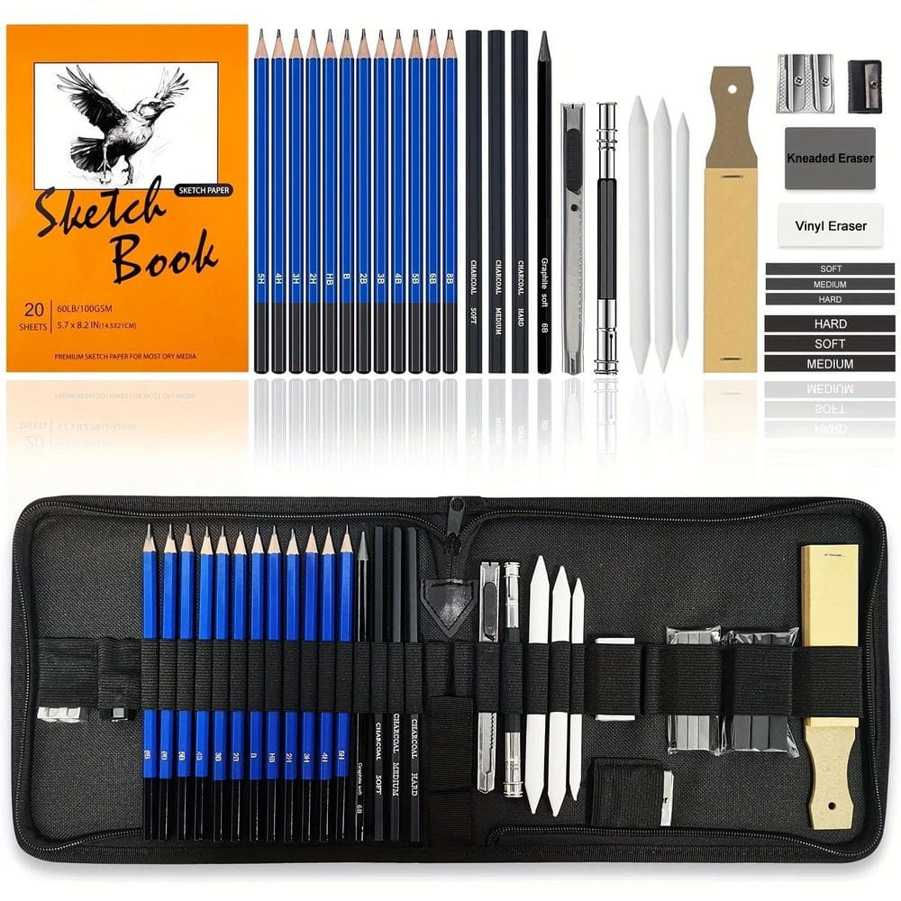 Conjunto de lápis Sketch, 33 unidades — inclui lápis de grafite e muito mais