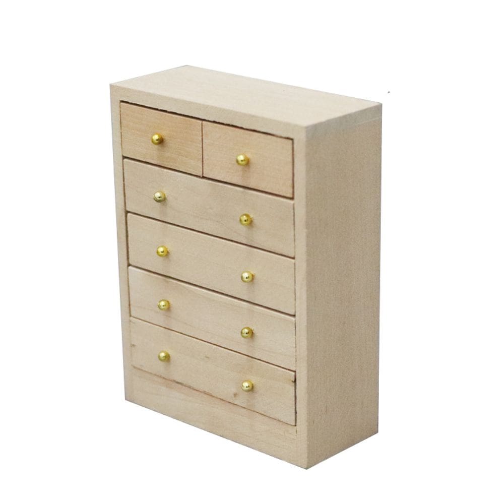 Móveis de casa de bonecas em miniatura, baú Tallboy de madeira, escala 1:12