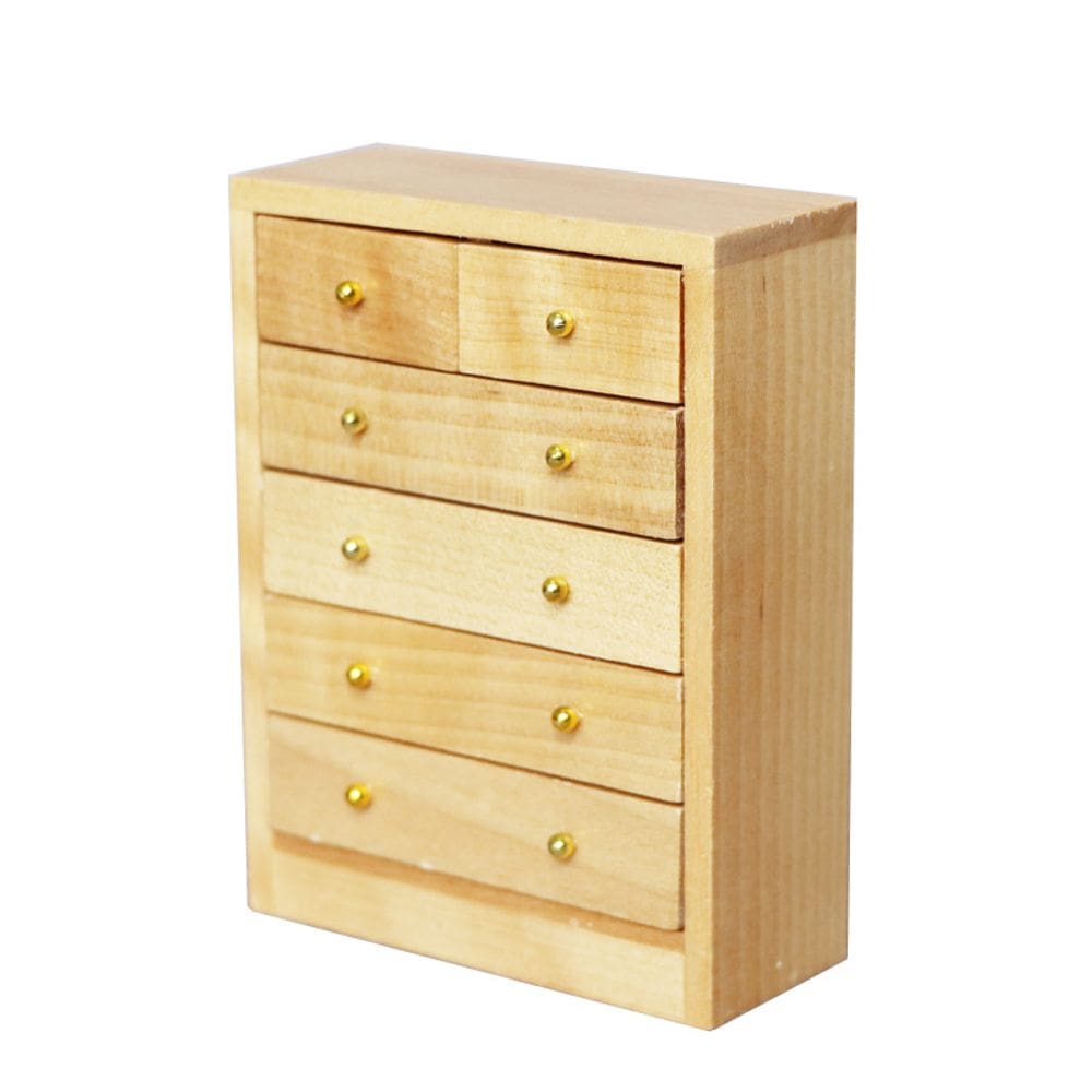 Móveis de casa de bonecas em miniatura, baú de armazenamento de 5 gavetas, madeira