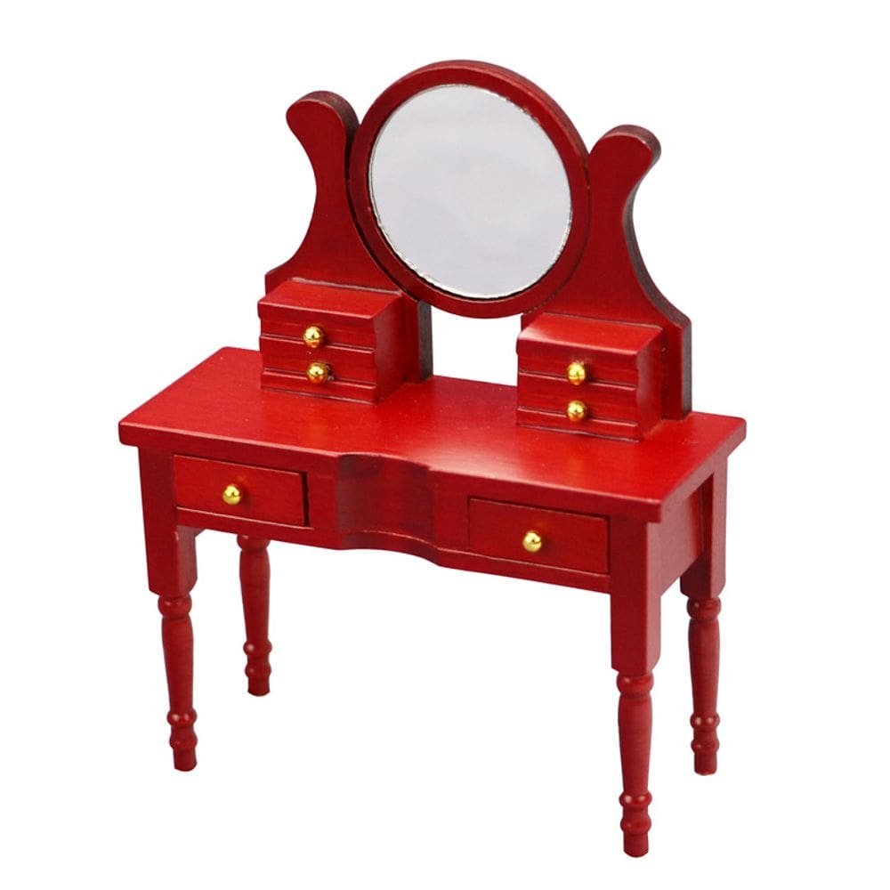 Penteadeira em miniatura Dollhouse em madeira em escala 1:12 com espelho