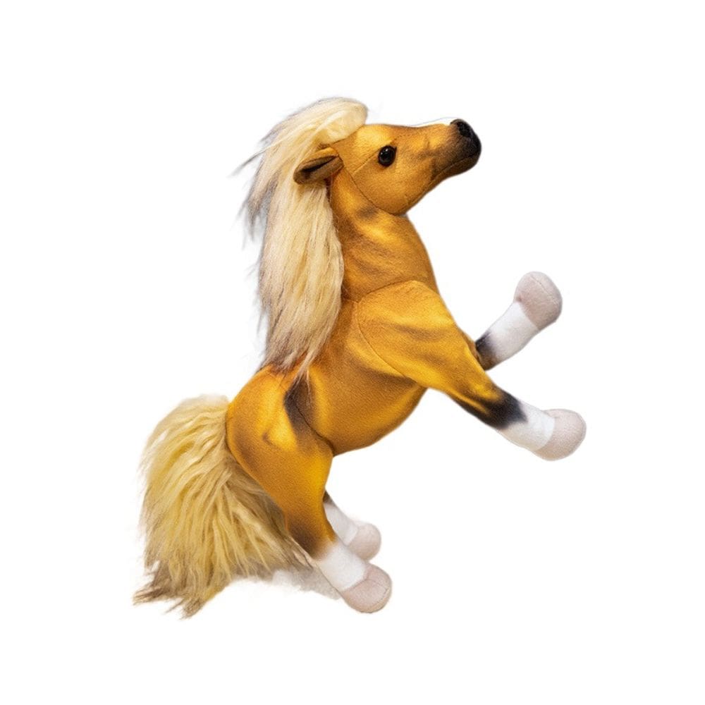 Boneca de brinquedo de pelúcia, cavalo galopante realista com crina esvoaçante
