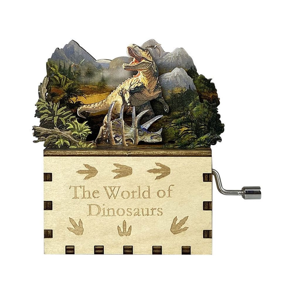 Kit de quebra-cabeça de caixa de música de madeira DIY Dinosaur Theme 3D Hand-Crank