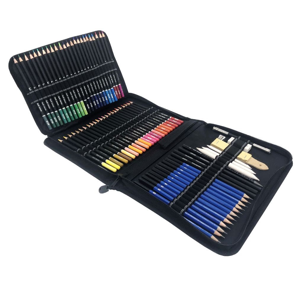 Conjunto de lápis coloridos, 69 unidades com lápis de grafite e toco de mistura