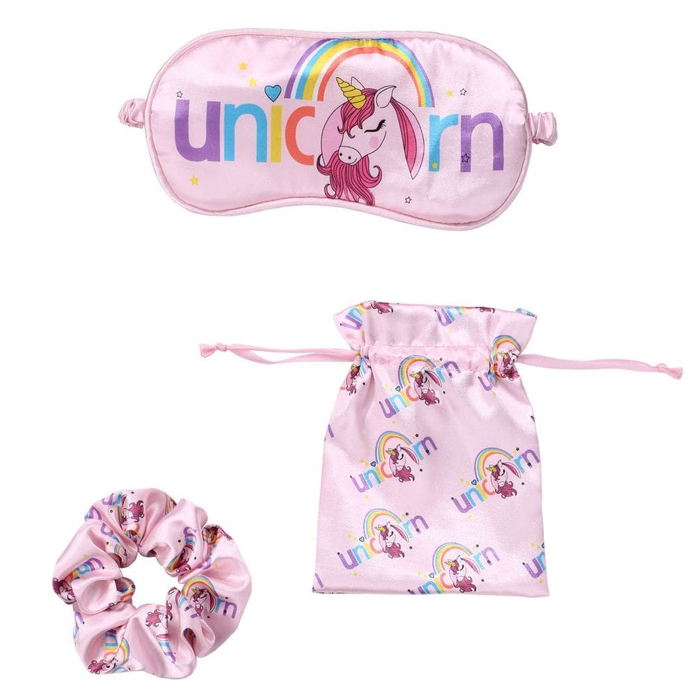 Conjunto de máscaras de dormir Unicorn Kids Soft Satin com elástico e bolsa