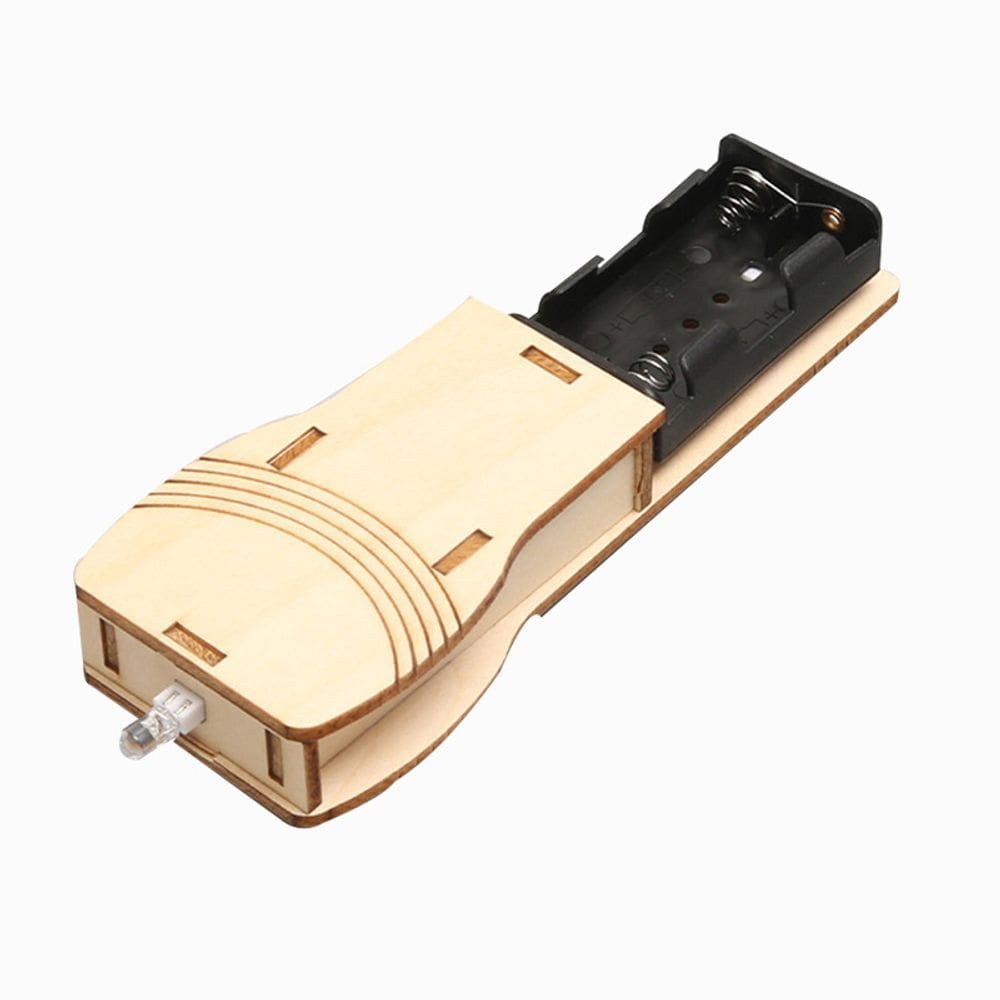 Kit científico de lanterna de madeira para crianças DIY com LED e bateria