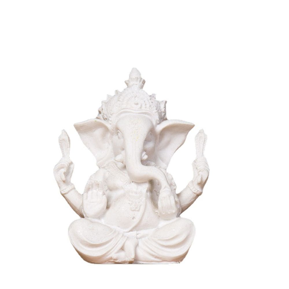Escultura: estátua de resina branca de Ganesha, estilo arenito, 7,5 cm