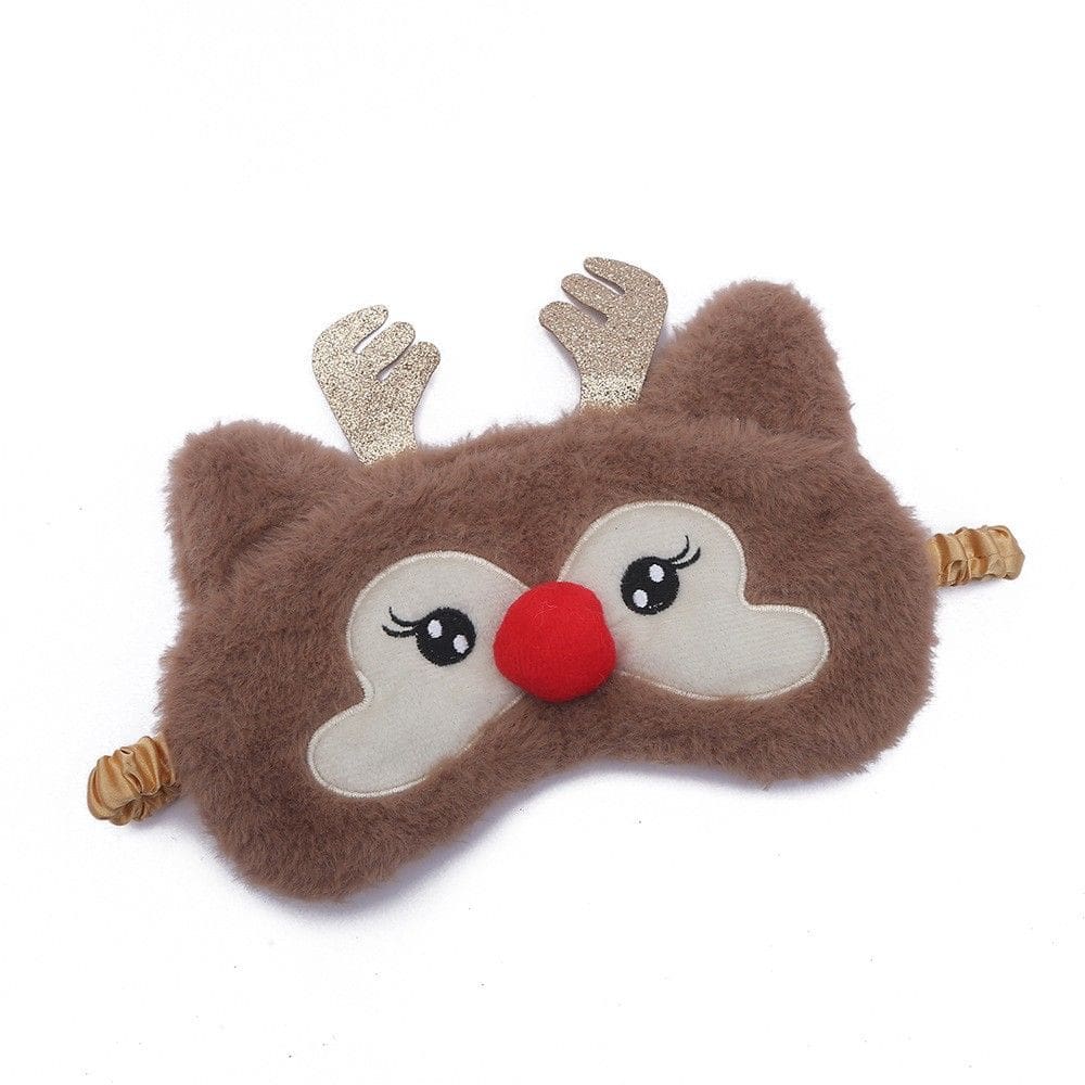 Máscara de dormir Reindeer Plush Cartoon para crianças e adultos