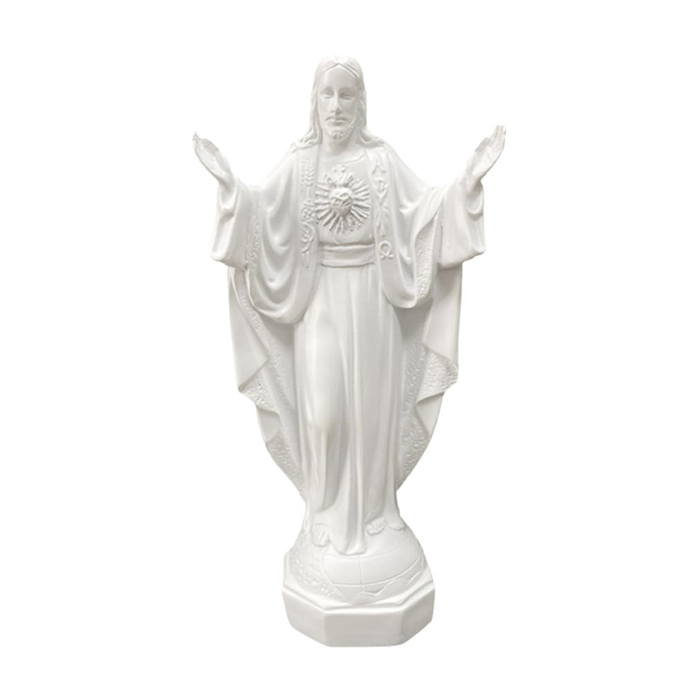 Estátua de resina branca Jesus Cristo Sagrado Coração 29,5 cm