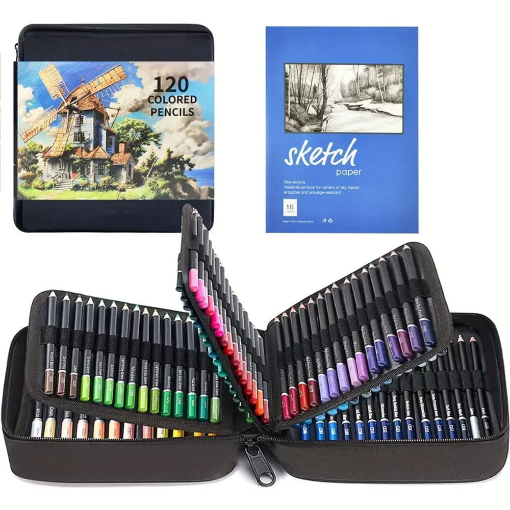 Conjunto de lápis Sketch de 120 cores com papel de desenho e estojo - 120 unidades