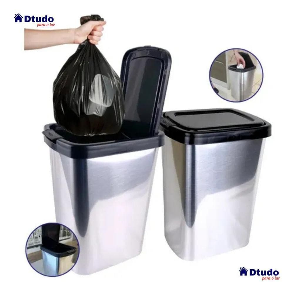 10X Dtudo 2 Lixeira Cesto 9 Litros Click Label Cozinha Banh