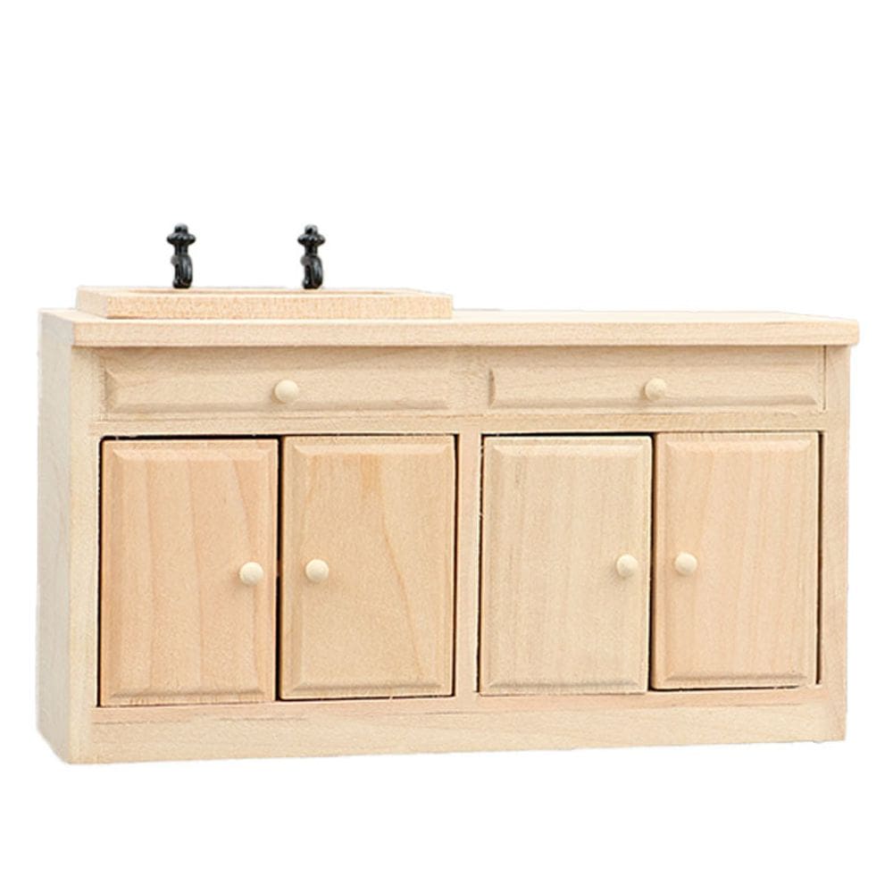 Móveis de casa de bonecas em miniatura Armário de pia de cozinha em madeira