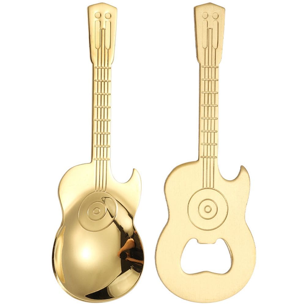 Abridor de garrafas magnético e colher em forma de guitarra em aço inoxidável