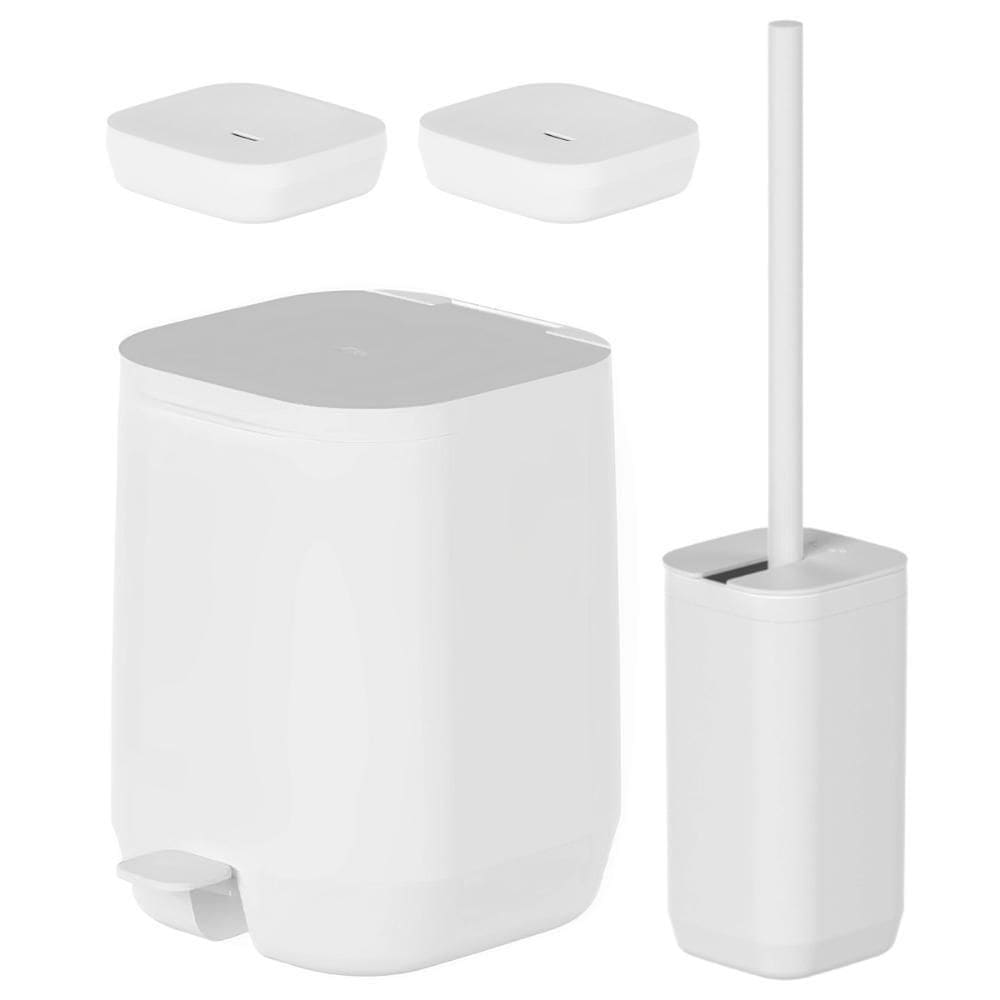 Conj Banheiro Lixeira Escova Sanitaria Saboneteira Branco Ou