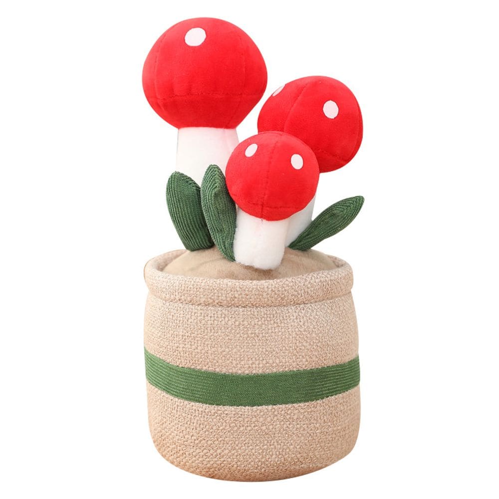 Boneca de brinquedo de pelúcia com design de planta em vaso de cogumelos de 25 cm para todas as idades