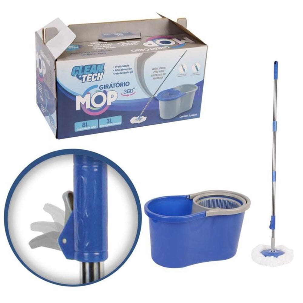 Esfregão Giratório Com Balde 8L E Cabo Ajustável